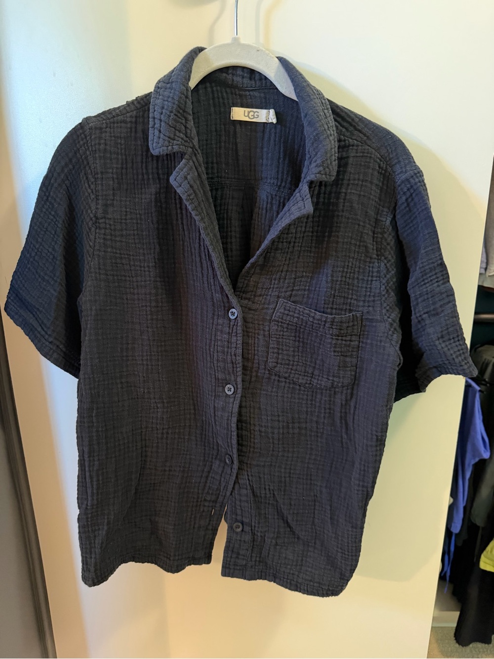 UGG Women’s Short-Sleeve Button-Up PJ Shirt in Black
